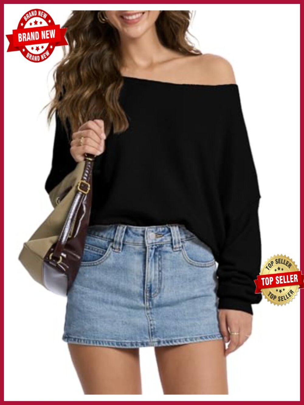 Women's Sweater Off Shoulder Boat Neck Oversized Long Sleeve Ribbed Knit